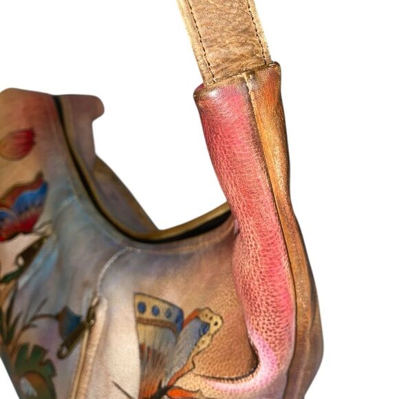 Anuschka Hand painted Leather Satchel Bag in Butterfly Floral - Picture 10 of 16